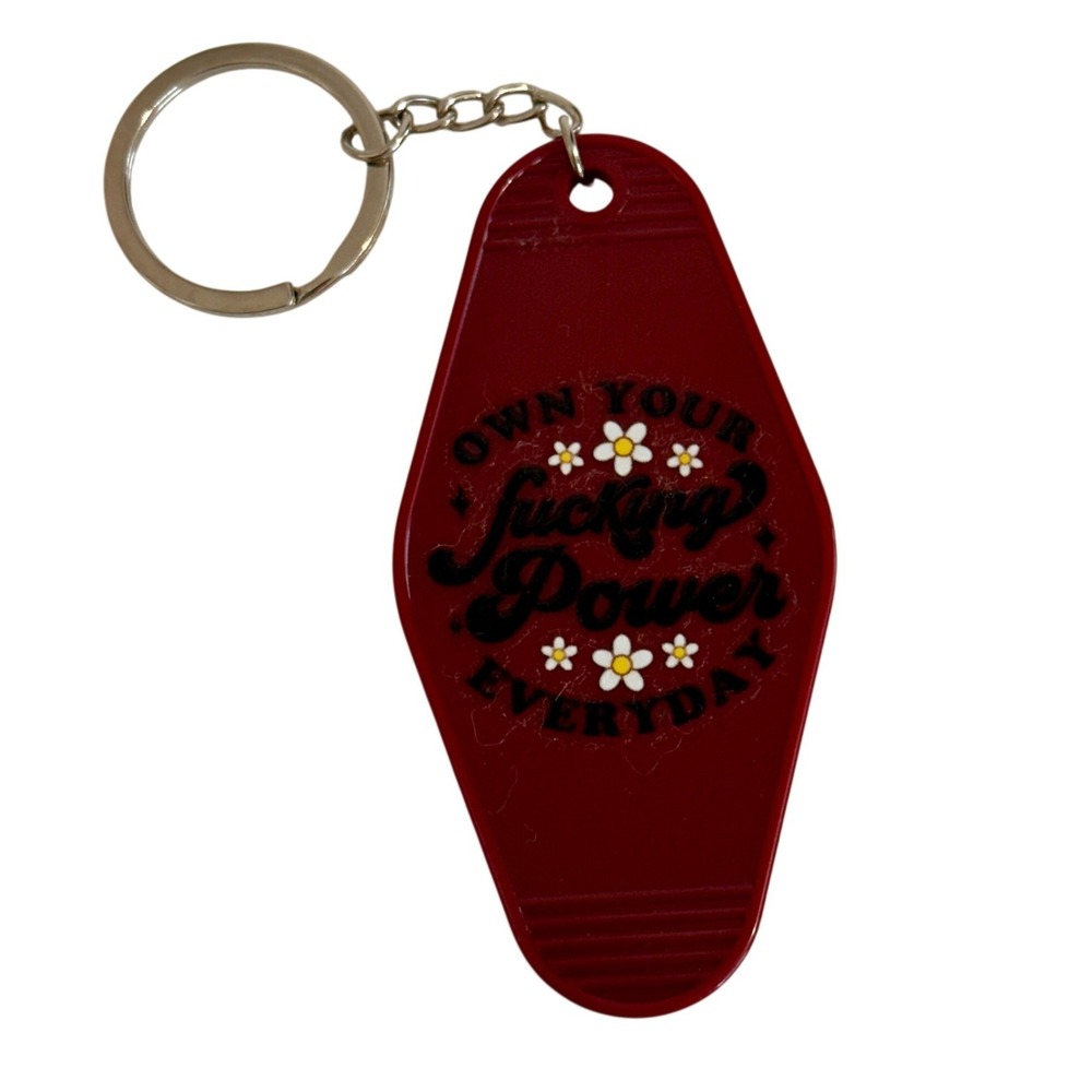 Handcrafted Own Your Fucking Power Everyday Retro Motel Keychain Burgundy Red